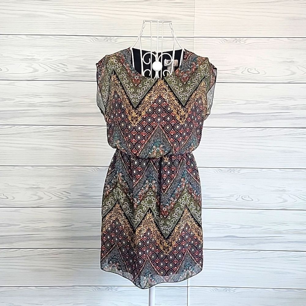 Sweet Storm midi dress multi pattern chevron print Women's Size S